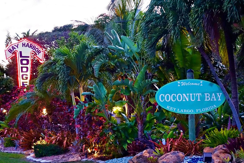 Bay Harbor Coconut Bay resort entrance signage surrounded by tropical plants